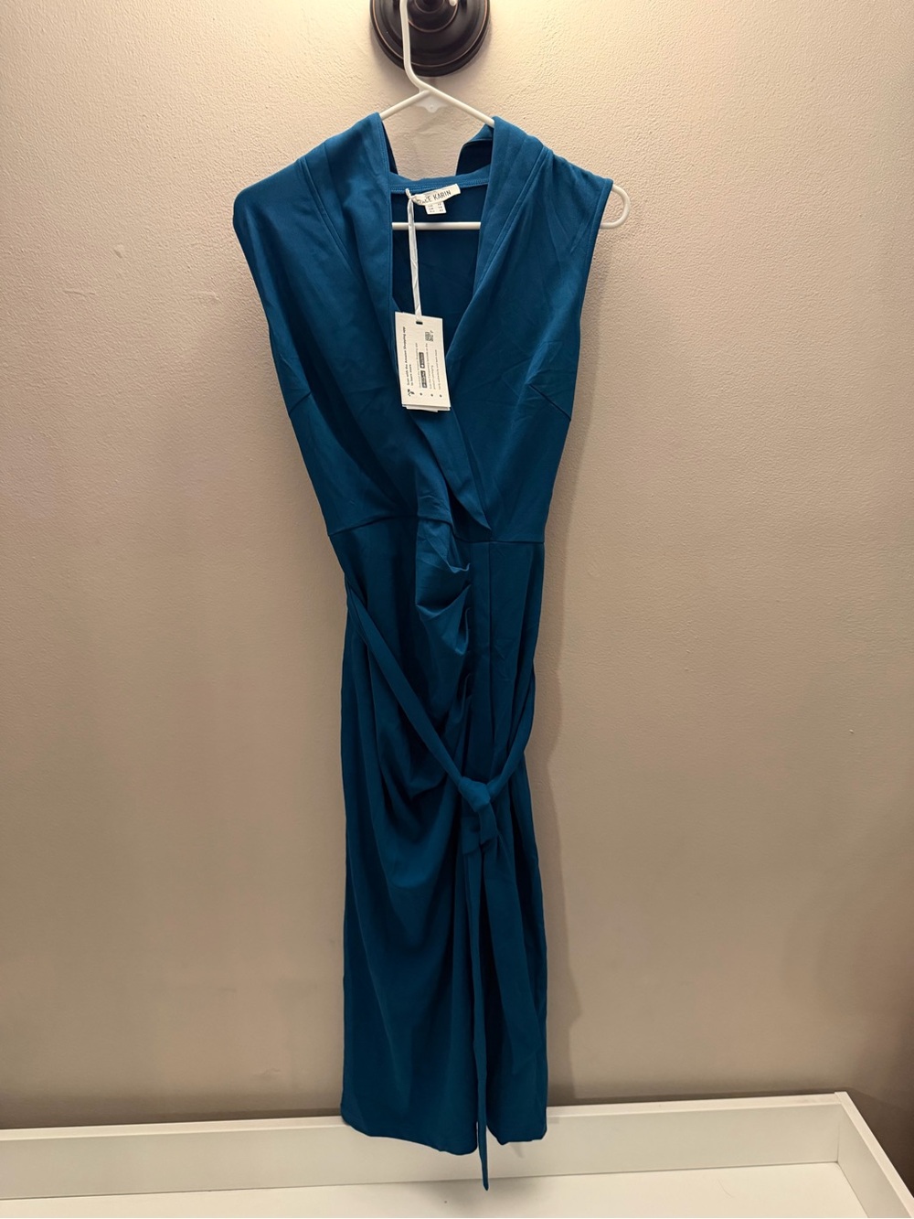 Grace Karin Teal Blue Wrap-Style Midi Dress nwt 12